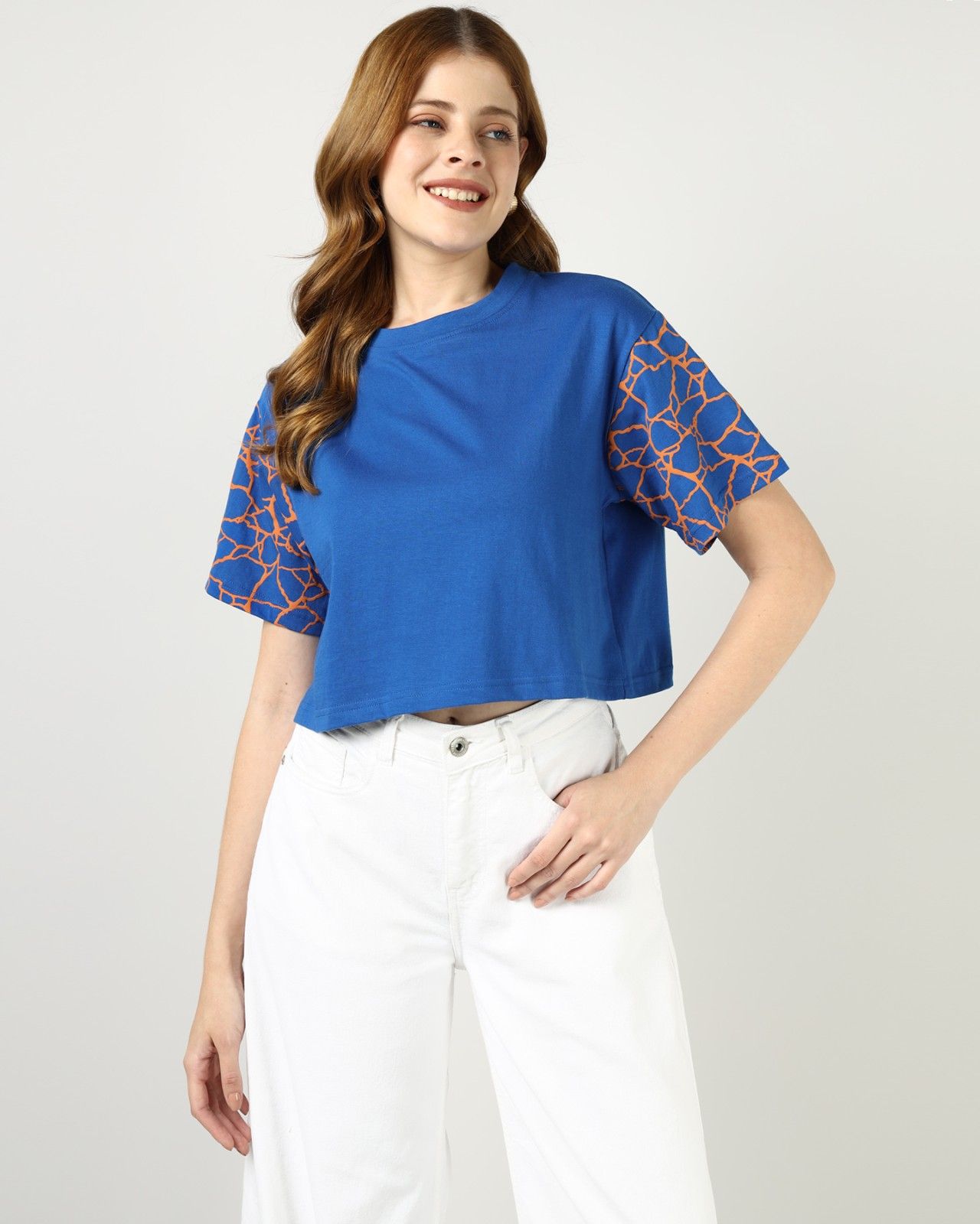 Blue Crop top with Peace Print
